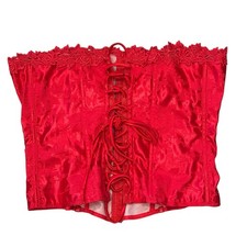 VTG 90s Empire Intimates Red Brocade Edwardian Waist Cinching Boned Corset 44