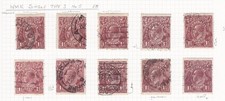 1913-36 KING GEORGE V HEADS 1 1/2d SET 10 PRE-DECIMAL STAMPS WITH VARIATIONS #22