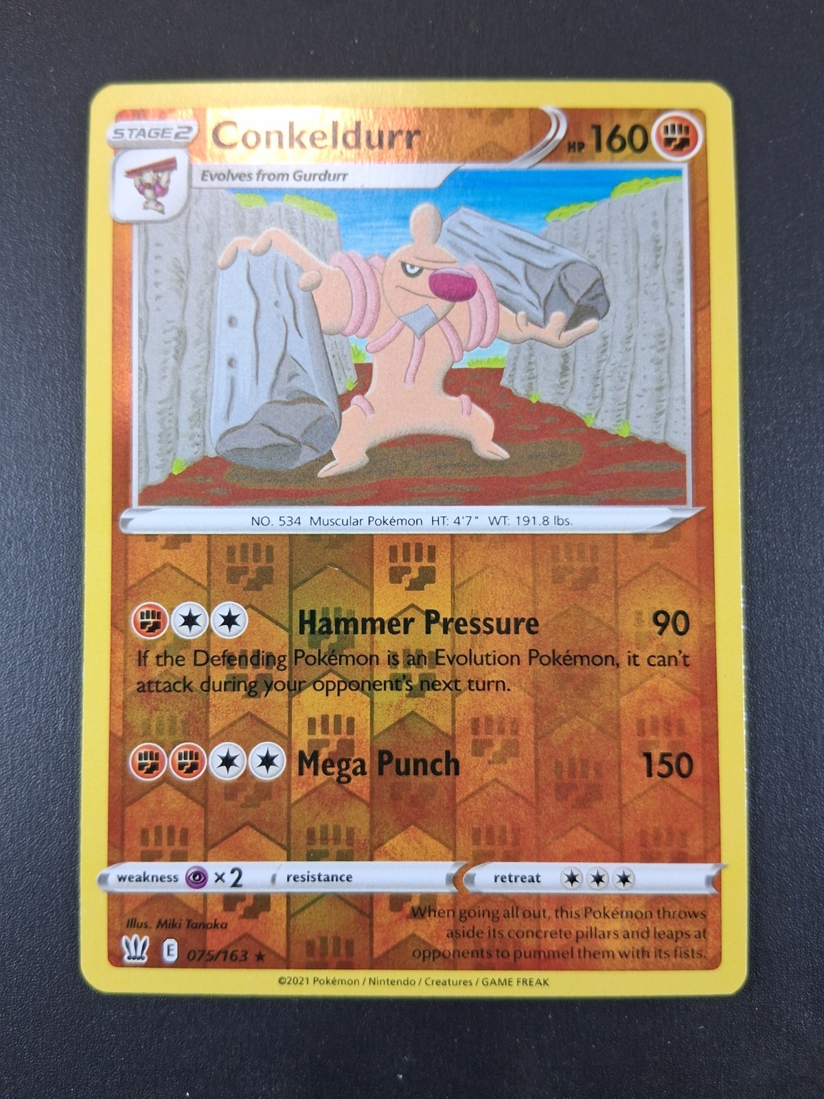 Conkeldurr | 75/163 | Stage 1 | 2021 | Pokemon Trading Card | Holo