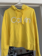 Calvin Klein Women's Cropped Oversized Yellow Hoodie Sweatshirt Size Small