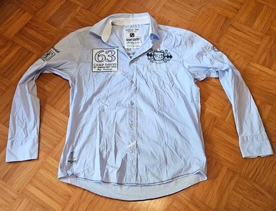 Camp David Hemd Herren XL Hellblau Langarm Freizeit Herrenhemd Stickerei Logo