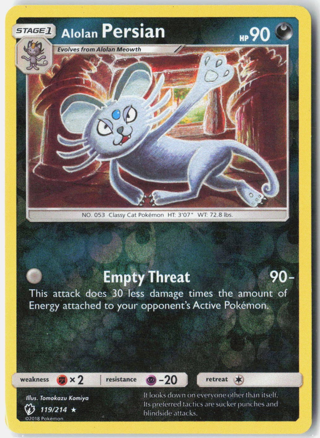 Alolan Persian SM - Lost Thunder 119/214 Pokemon Card Reverse Holo