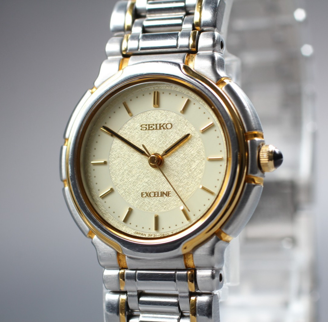 1992 3F31-0B20 】 QZ Gold Vintage Dial Watch... Exc+5 Exceline SEIKO Woman's 【 - vintagewatches.pk