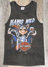VTG 3D EMBLEM 1986 Harley Davidson Hawg Wild SMALL Tank Top Handtex USA SHRUNK