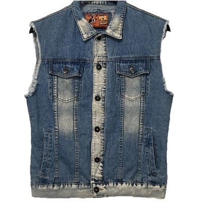 Rolling Paper Sleeveless Distorted Denim Blue Jean Jacket Light Wash Men Large
