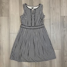 Talbots Gingham Fit & Flare Dress Womens 12 Sleeveless Side Zip Lined Pockets