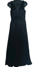 Ever Pretty Evening Gown maxi Dress deep v neckline Womens Sz 4 Black w silver