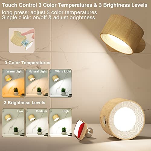 LED Wall Sconce, Wall Mounted Lamp with Rechargeable Battery Operated A-Wood