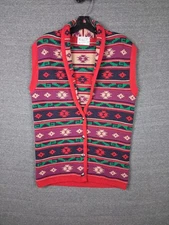 Vtg Pendelton Sweater Womens Small Cardigan Red Multi Aztec Tribal Wool Vintage
