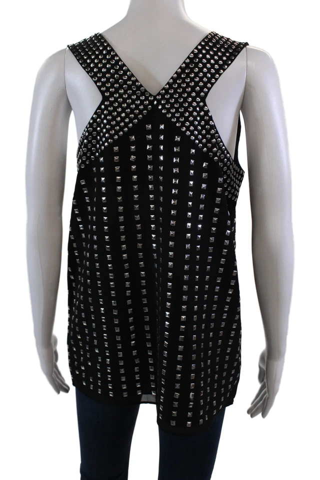 Blusa Top Sin Mangas Susana Monaco Para Mujer Tachonada Cuello Redondo Negra Talla 4 Foto 4 de 4