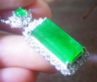Video Certified Green Silver 925 A JADE Jadeite pendant Rectangle 126113 TS