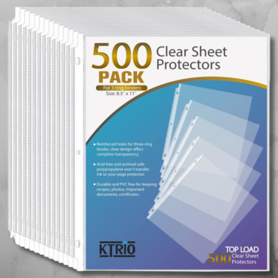 500 Sheet Protectors, 8.5 X 11 Inch Clear Page Protectors for 3 Ring Binder,