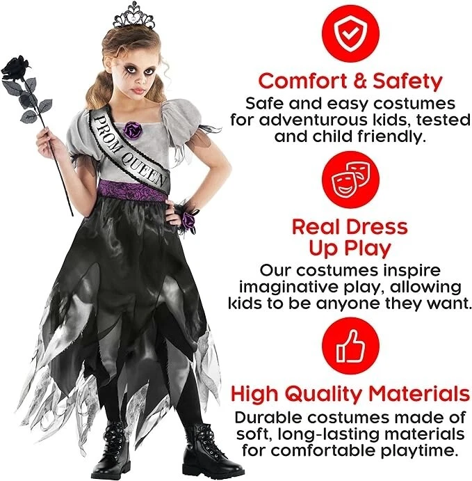 Дети зомби выпускного вечера королева костюм для Хэллоуина + тиара страшный жуткий девочек платье S - XL - Изображение 4 из 4