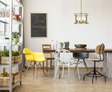 Chandelier Brass Color Mid-century Modern Kitchen Dining Room 4 Light Fixture