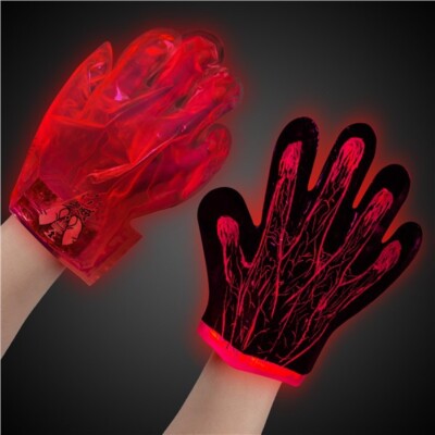 Happy Halloween Red Rouge Rojo Glow in the Dark Veins Gloves.