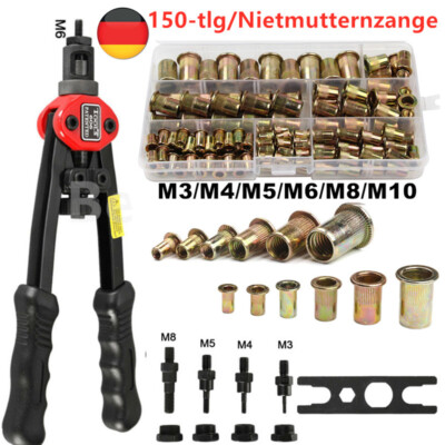 150tlg Einnietmuttern M3-M8 Gewindenieten mit Nietenzange Nietmutternzange Set 