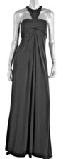 JILL STUART ~ Black Slinky Jersey Ruched Halter Empire T-Back Gown 0 NEW $348