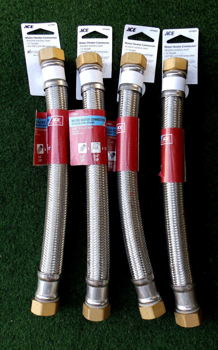 4) ACE Water Heater Supply Hose 3/4 FIP x 3/4 x 12 Stainless Steel  Braided | eBay