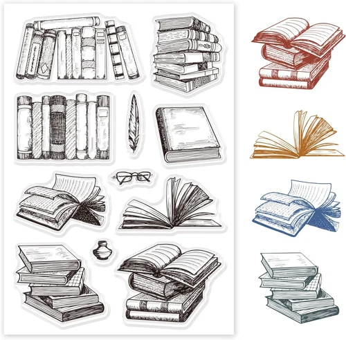 Books and Bookshelf Silicone Clear Stamps Transparent Stamps for Birthday Easter