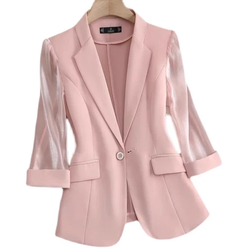 Formal Lady Mesh 3/4 Sleeve Blazer Suit Jacket Business Suit Coat Casual Summer - 第 11/16 張圖片