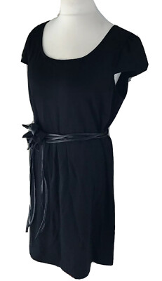 Comma dress new 44 black with belt faux leather flower viscose gorgeous