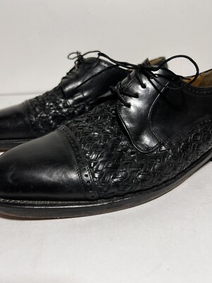 Mezlan EUC Black Leather Cancun Woven Cap Toe Lace Up Dress  display picture 1
