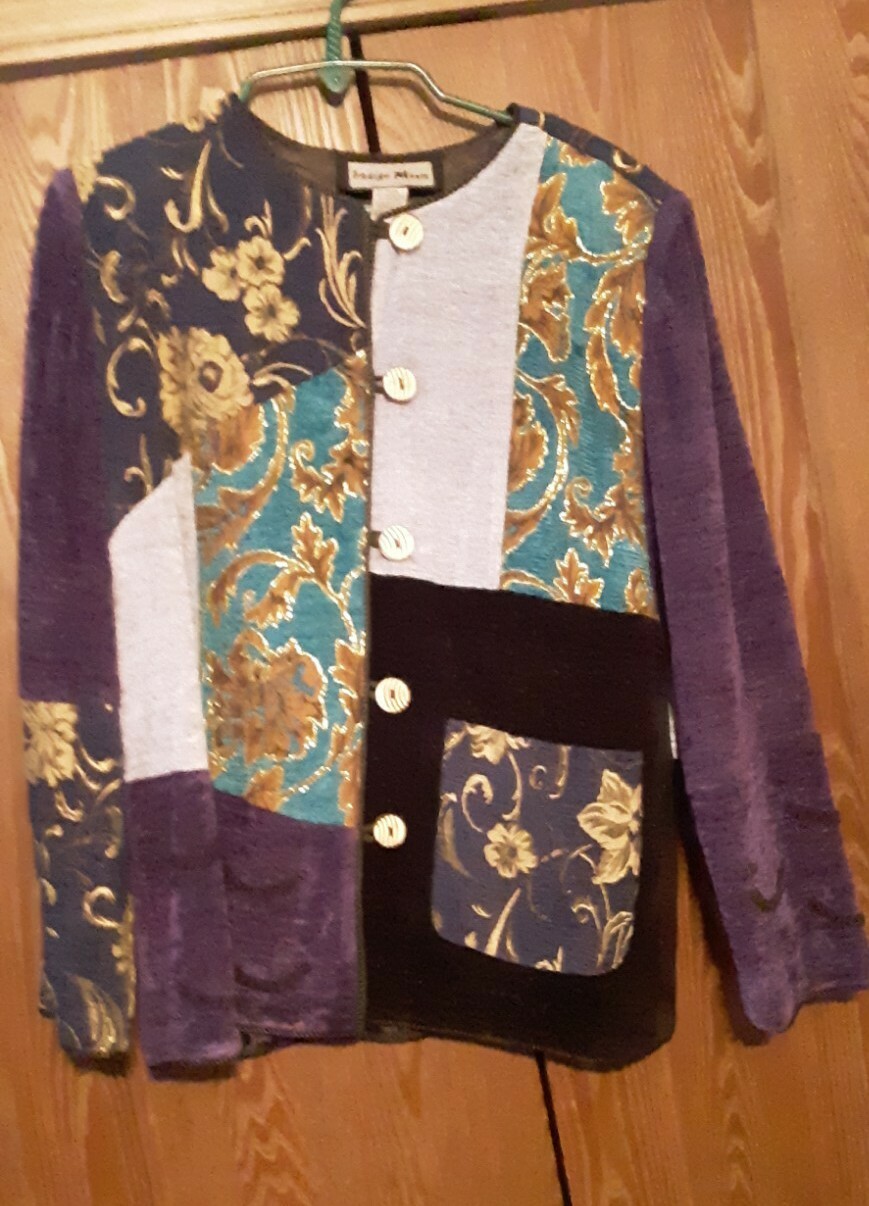 Indigo Moon Patchwork Embroidered  Jacket Gold Bl… - image 6