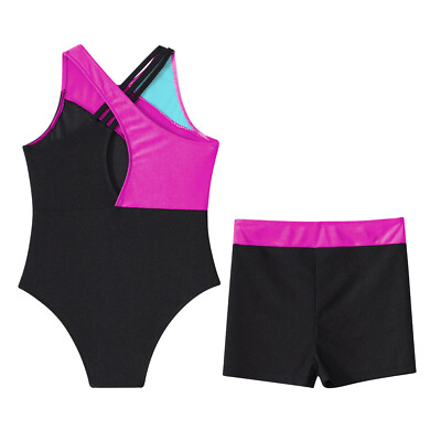 ranrann Kind Meisje Turnpakje Gymnastiek Mouwloos Strass Body Outfit Dansen Ballet Leotard Schaatsen Competitie Show, B Zwart, 13-14 Jaren