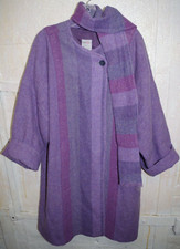 DD AVOCA Ireland Vintage Lilac Purple Stripe Tweed Wool Coat Shawl Oversized S