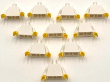 Lego 10 New White Minifigure Torso Plain White Arms Yellow Hands Pieces