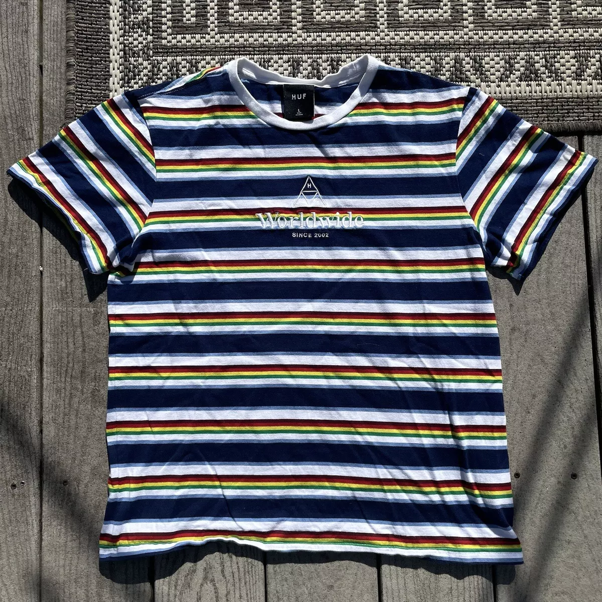 Multicolor Striped Huf Worldwide soft skate T shirt