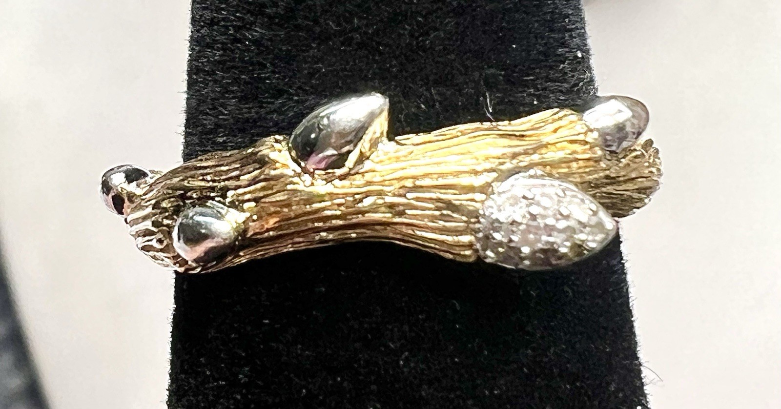 Stephen DWECK Sterling Silver Gold Plated Finish Diamond Leaf Branch RIng Size 8-image