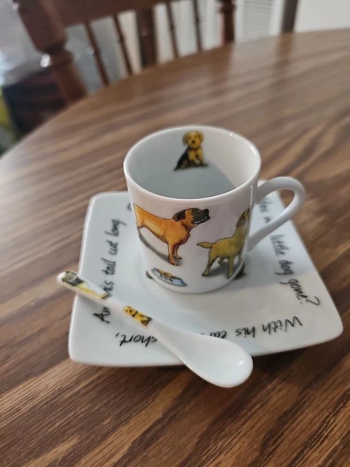 "Mini taza China para perros 2 1/8"" mejor amigo Paul Casdew" Platillo y cuchara. Foto 2 de 4