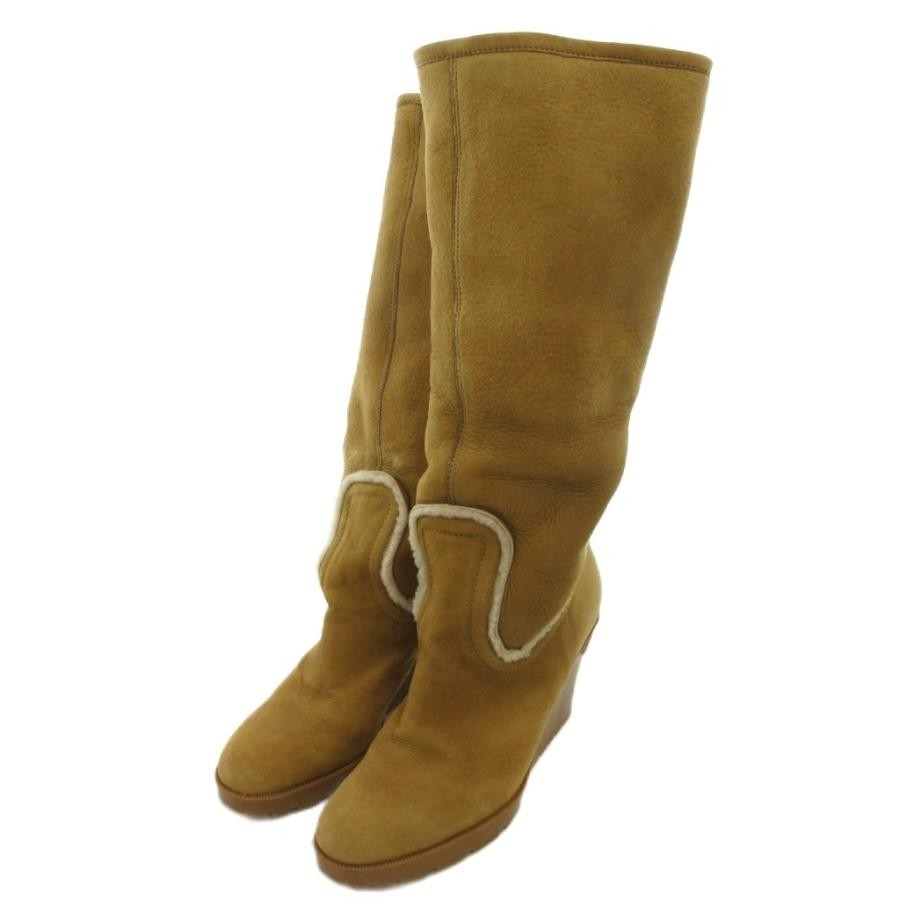 GUCCI Women's Long Wedge Sole Suede Boots Size:36/JP:23 Mustard 141190K Authen