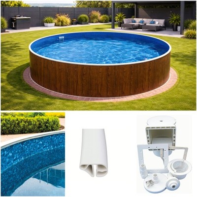 Stahlwandpool Pool rund Folie marmoriert Holzoptik 4,60x1,20 m Skimmer Poolfolie