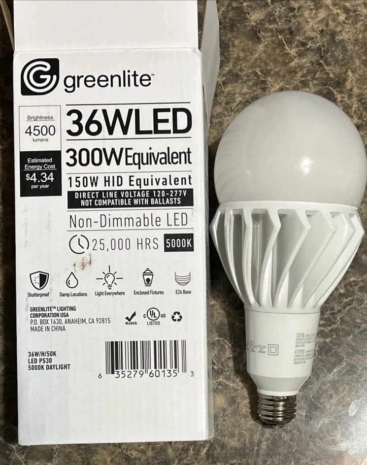 36W LED LIGHT BULB - Full Spectrum 300W Equivalent 5000K 4500