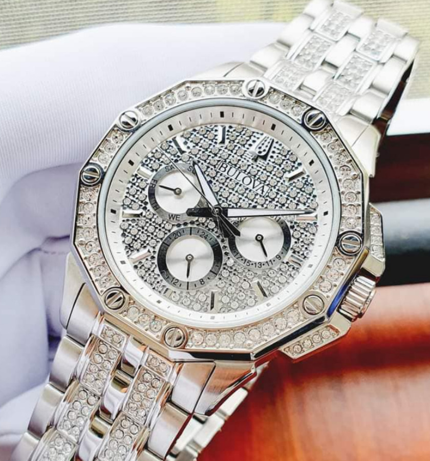 Bulova Octava Crystal Six Hand Silver White Dial Dress Men's Watch