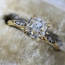 2Ct Coupe Coussin Véritable Moissanite Bague Solitaire Fiançailles 14K or Jaune
