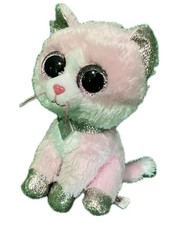 Ty Beanie Boos Fiona the Pink Cat 6" Plush Sparkle Eyes Necklace Authentic
