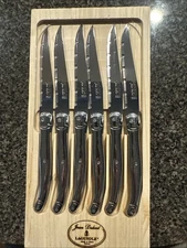 Jean Dubost Laguiole 6-Piece Steak Knife Set with Original Wood Tray - NEW