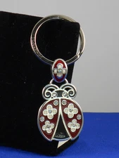 Brighton Silver Plated LADYBUG LADY BUG Flower Red White Enamel Keychain Key Fob