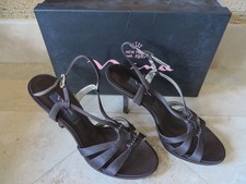 Nina Women's Shoes Chocolate Luster Satin Rhinestones Strappy 7 New In Box