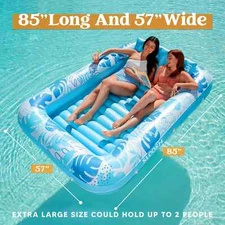 Sloosh Inflatable Tanning Pool Lounger Float, 85" x 57" Extra Large XL-Blue