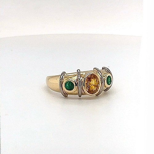 Anello in oro giallo 18 carati (750) zaffiro smeraldo - fatto a mano - Foto 6 di 16