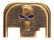 NDZ Brass Glock Gen 1-4 17 19 26 3D Skull Dark Blue Eyes Slide Cover Back Plate