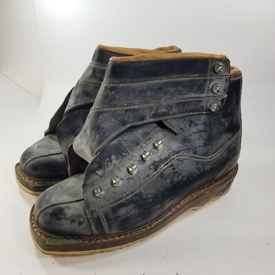 Antique Cross Country Ski Boots brown Leather Swiss Made Vtg