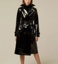 Women Trench Vinyl Shiny Gothic Coat Pvc Emo Top Quality Faux Leather Black Coat