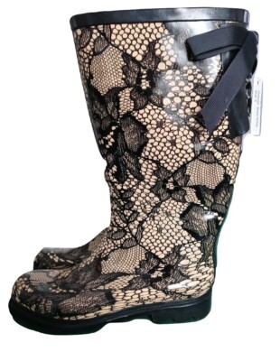 Designer Rain Boots Cold/Wet Weather Women US 8 Black/Nood Vermont Lacy Hot Look