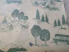 Green Camping Outdoor Scenes on Cream Cotton Fabric 1 Yard by Dear Stella