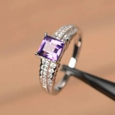 925 Sterling Silver 2.52Ct Lab-Created Amethyst Engagement Eternity Women Ring